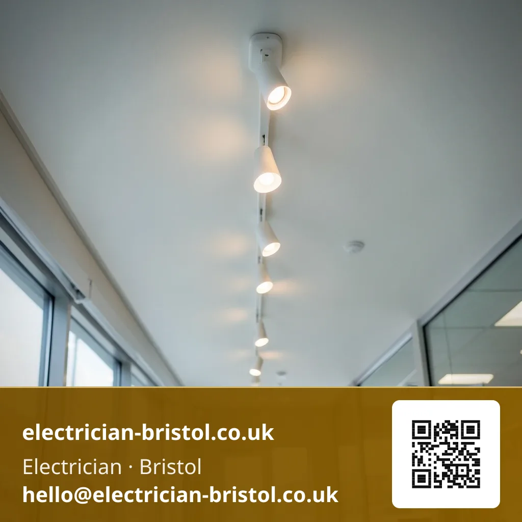 Track lighting being fitted to a retail unit's ceiling