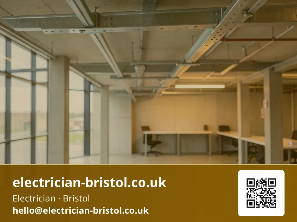 Cable tray being installed along a suspended ceiling void during an office fit-out