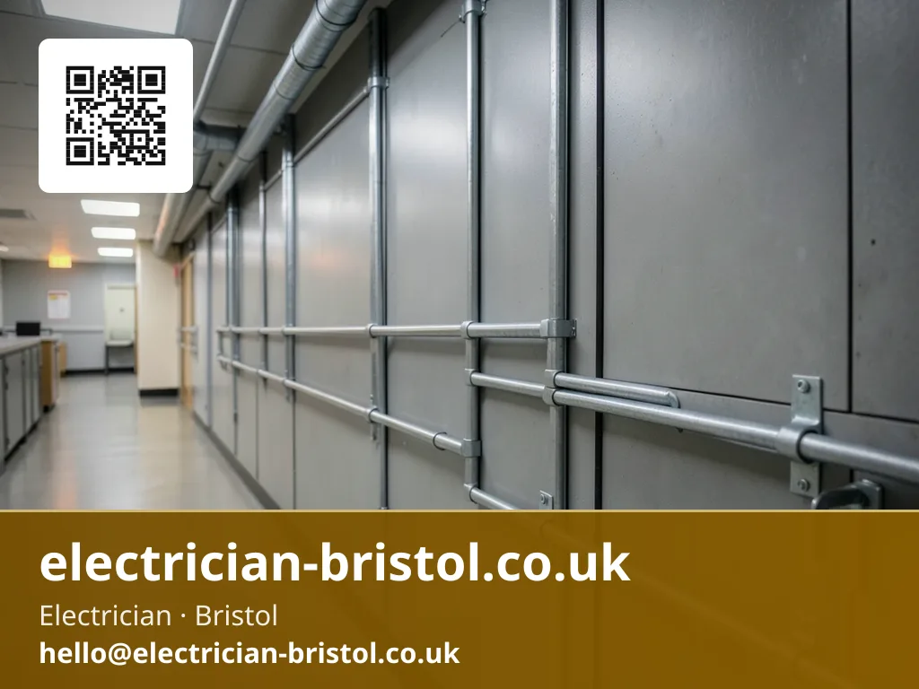 Containment trunking being run along an office corridor wall