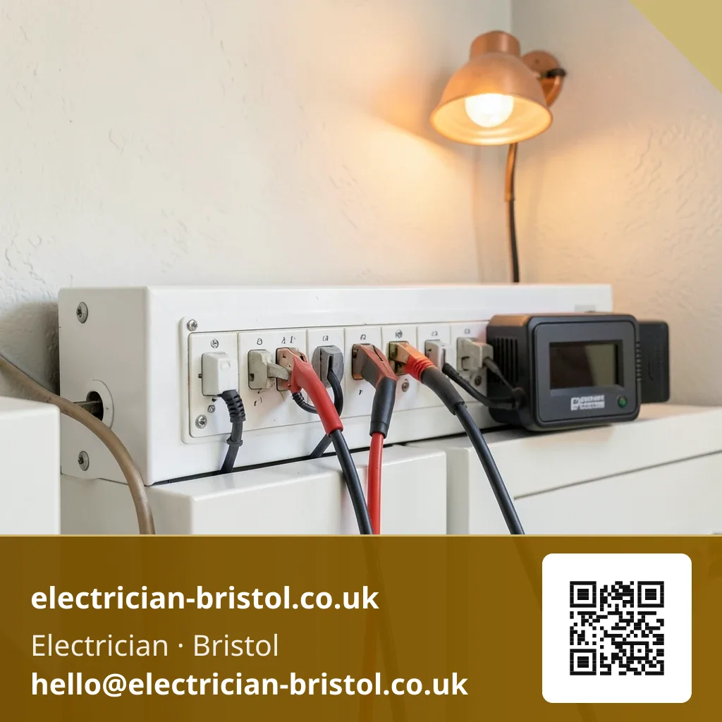 Insulation resistance tester's leads clipped across each circuit's terminals in turn before the unit is energised