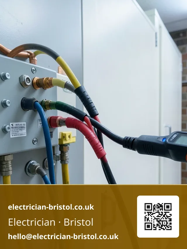 Insulation resistance tester's leads clipped across a distribution board's incoming terminals before energising
