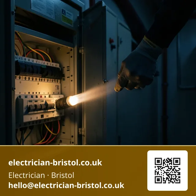 Torch beam finding a tripped breaker inside a commercial switchboard