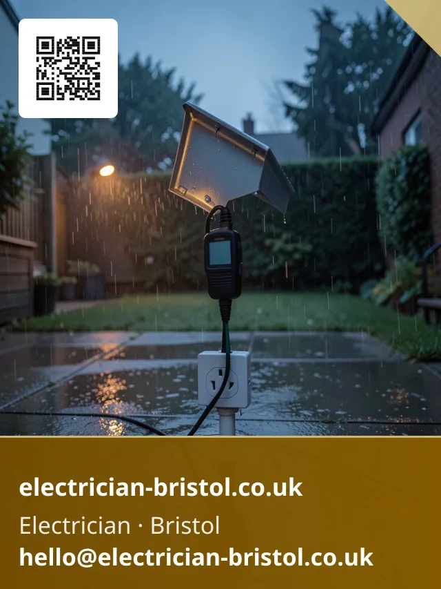 Insulation tester clipped onto an outdoor socket after storm flooding