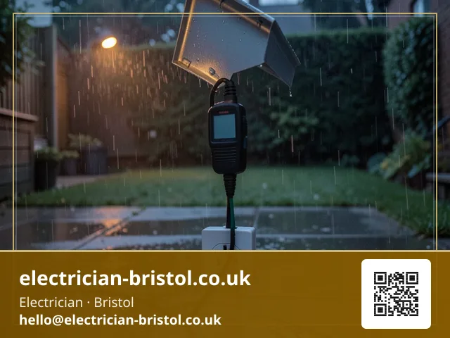 Insulation tester clipped onto an outdoor socket after storm flooding