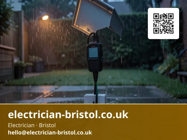Insulation tester clipped onto an outdoor socket after storm flooding