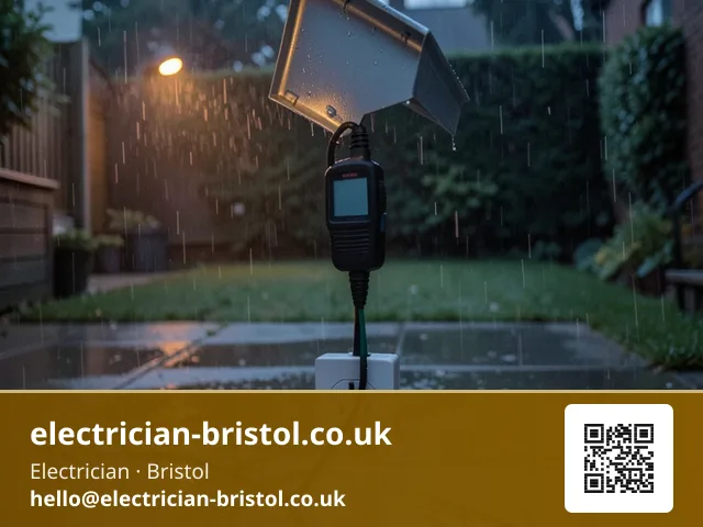 Insulation tester clipped onto an outdoor socket after storm flooding