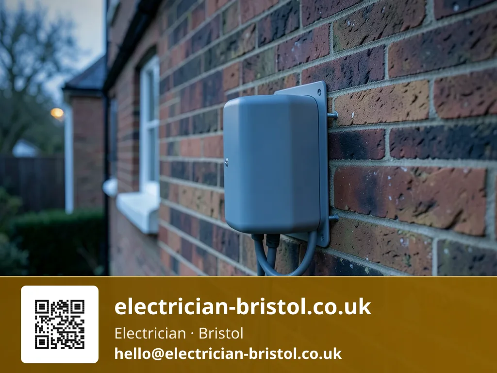 Wall-mounted EV charging unit being fixed to an exterior brick wall