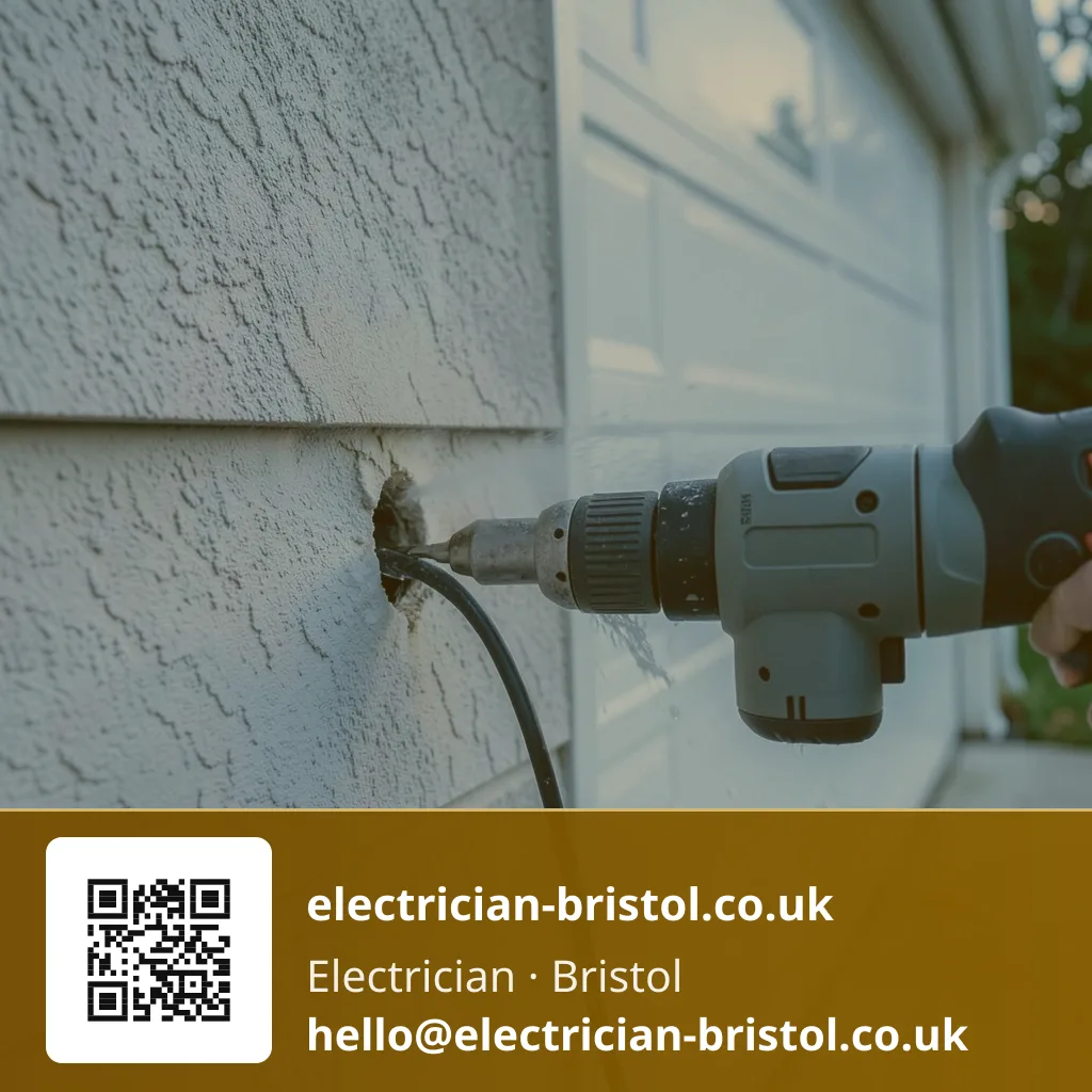 Core drill cutting a cable entry hole through an exterior wall