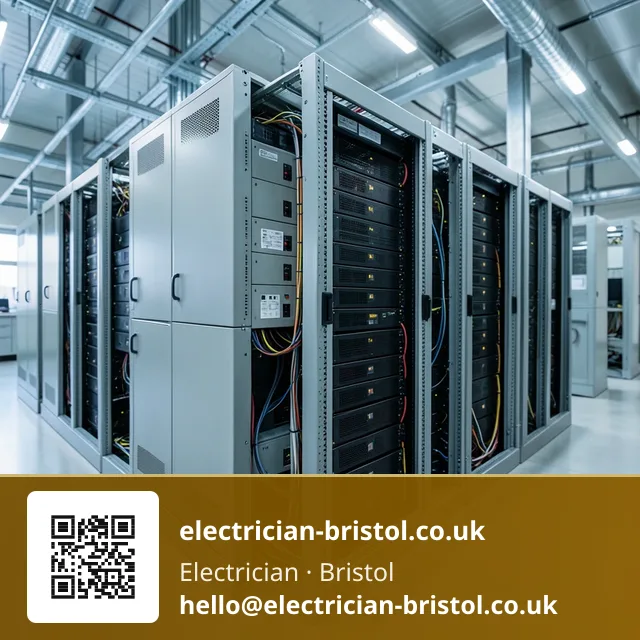 Server room's UPS unit being wired into the building's supply