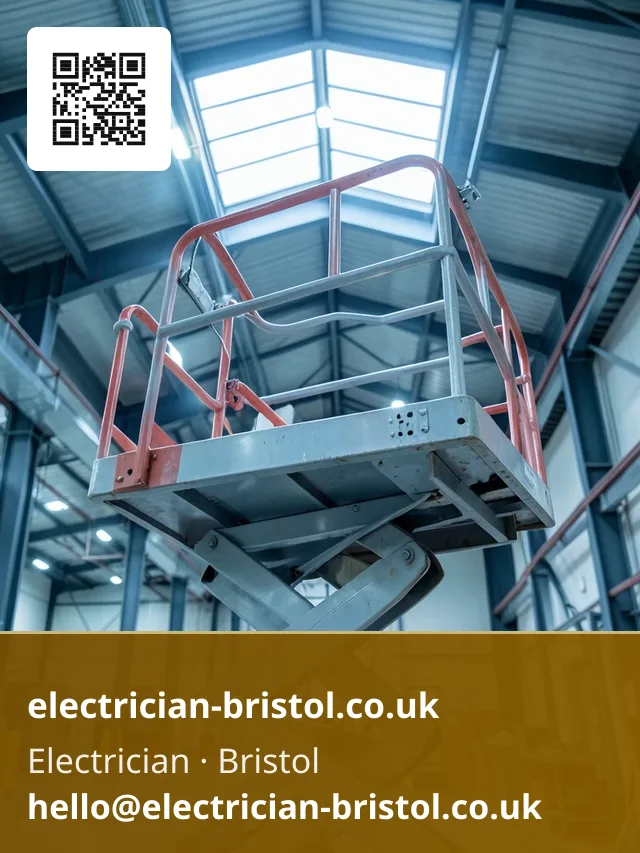 Warehouse high-bay lighting being serviced from a scissor lift platform