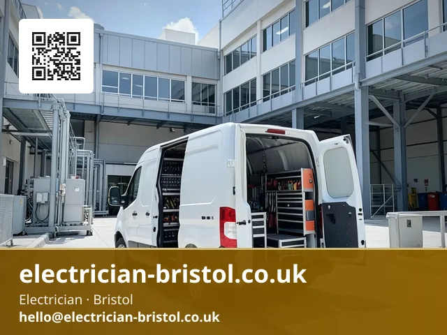 Facilities maintenance van parked in a large commercial site's service yard