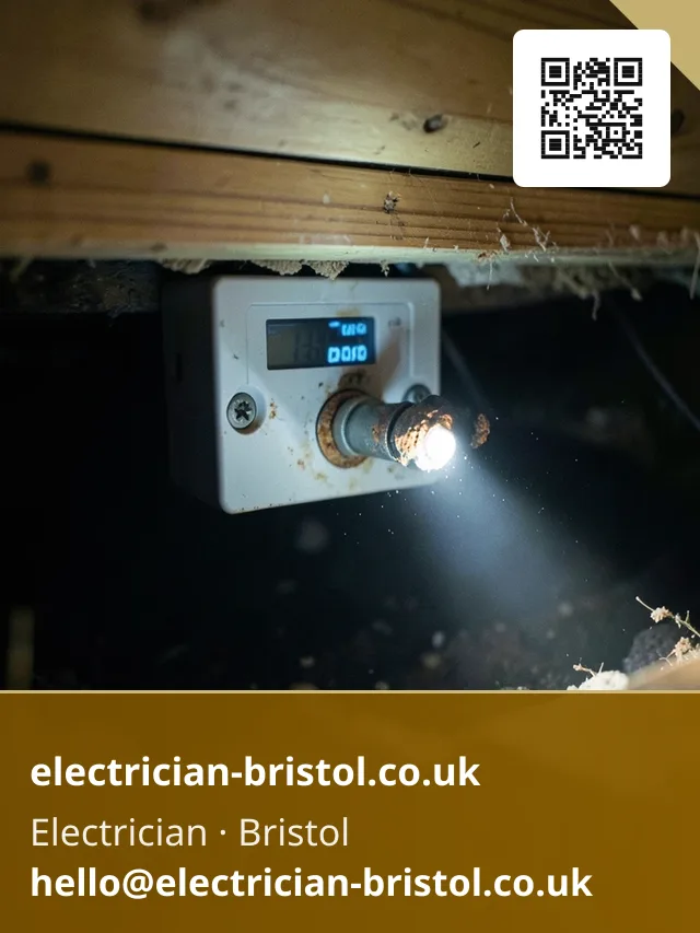 Junction box hidden beneath lifted floorboards revealing a corroded connection at one terminal