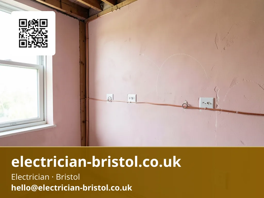 First-fix wall marked with chalk crosses for socket and switch positions