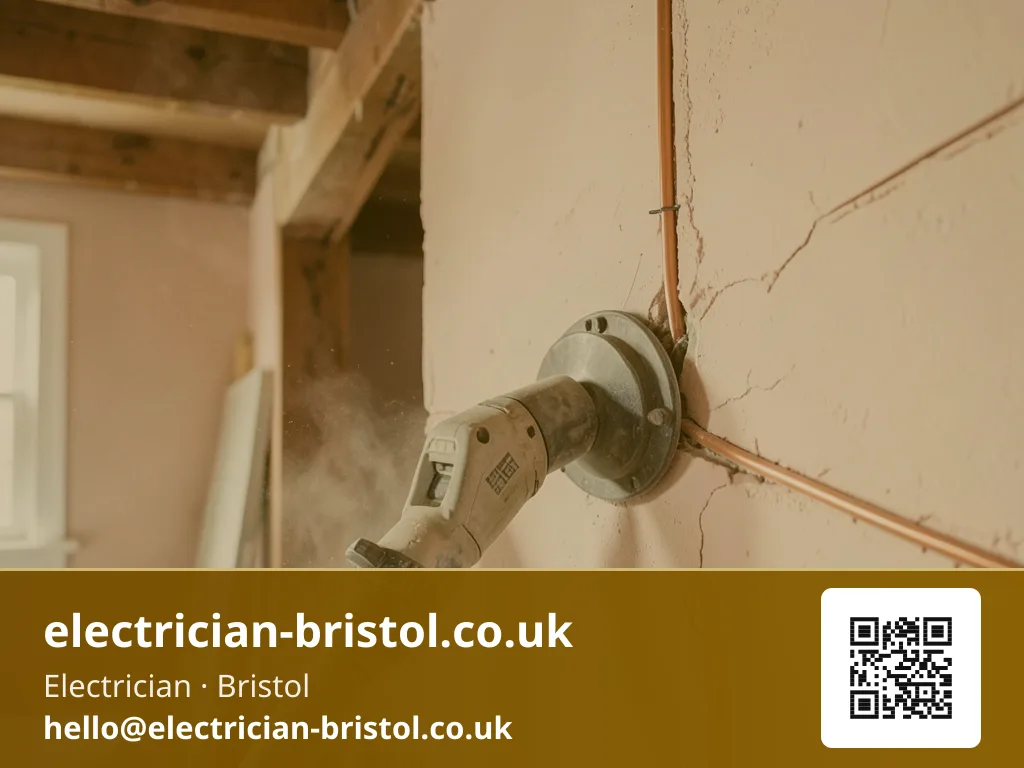 Angle grinder chasing a channel into a plaster wall for a new cable run