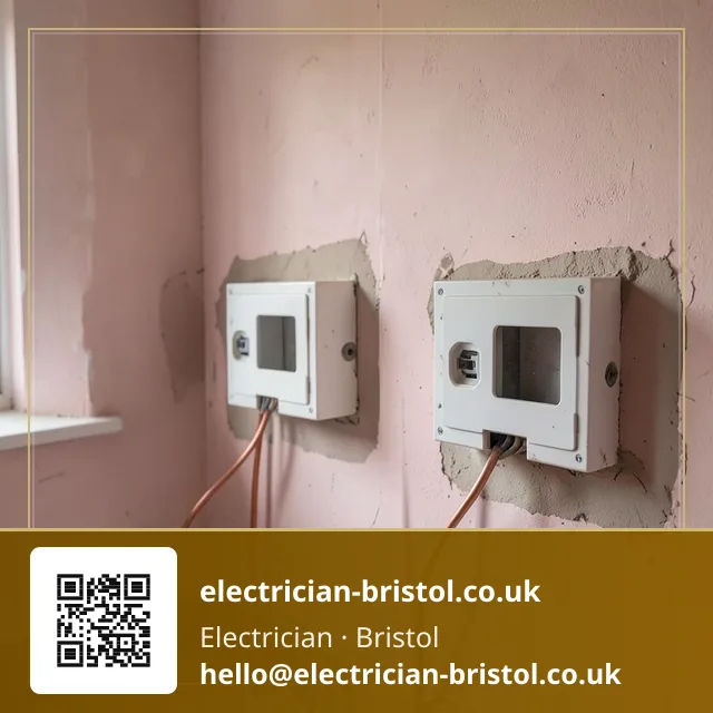 Socket back boxes dressed with looped cable ready for plastering to close neatly around them