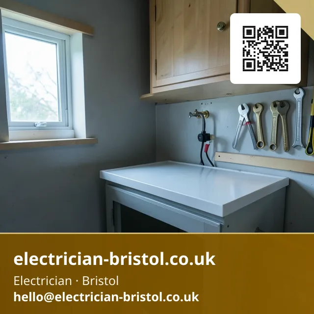 Closed consumer unit viewed from across a utility room