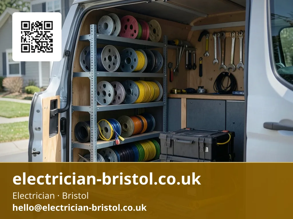 Shelved racking inside a service van loaded with cable reels