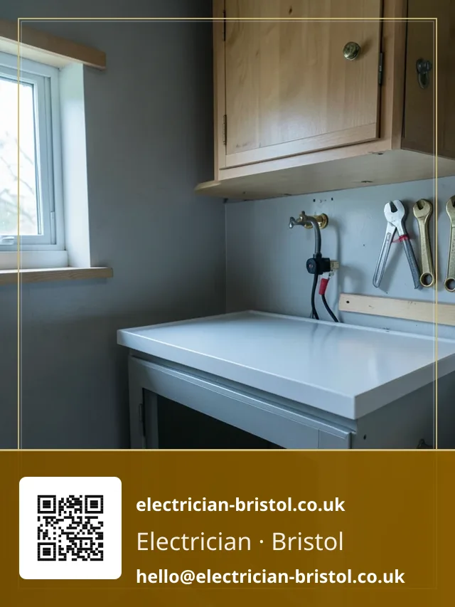 Closed consumer unit viewed from across a utility room