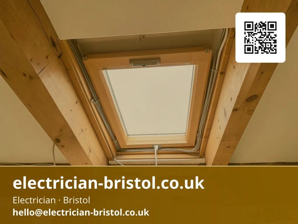 Loft hatch with newly installed cabling dressed neatly along the nearest joists