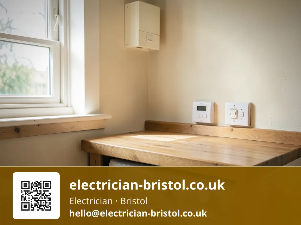 Washing machine's fused connection unit and isolator switch fitted above the worktop in a utility room
