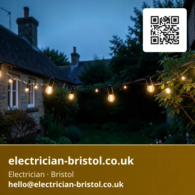 Festoon-style exterior lighting being strung between two fixed points across a garden