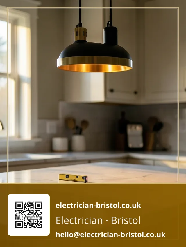 Pendant fitting being hung and levelled over a kitchen island