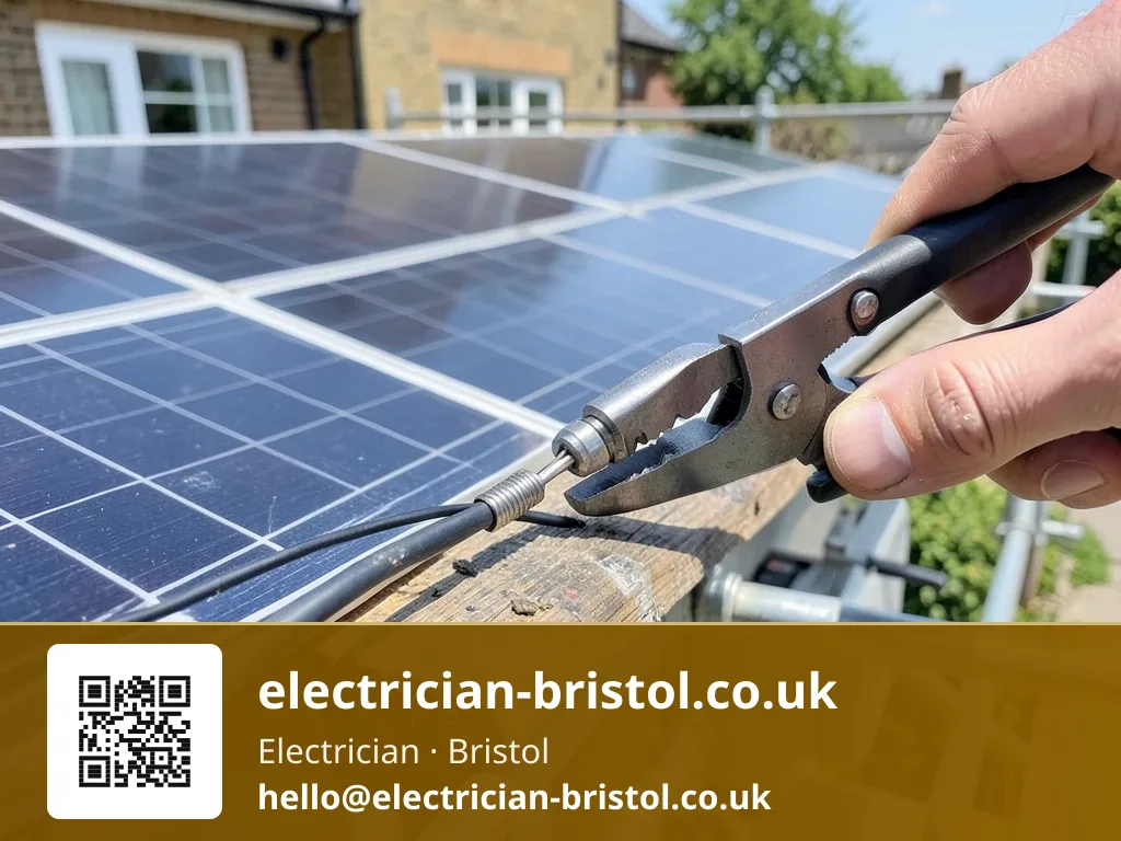 MC4 connectors being crimped onto solar cable ends with a purpose-made crimping tool